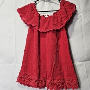 Westport 1962 off the shoulder ruffle top, crinkled texture Red size small